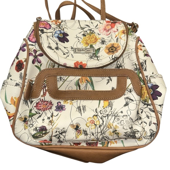 Molly Sac Floral Print Leather Backpack Adjustable Straps Zippers - Picture 1 of 3